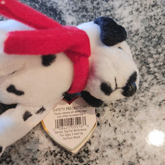 Retired 2002 Jingle Beanie Baby Dizzy, Dalmatian Dog, Christmas Toy - Rattle - Picture 10 of 15